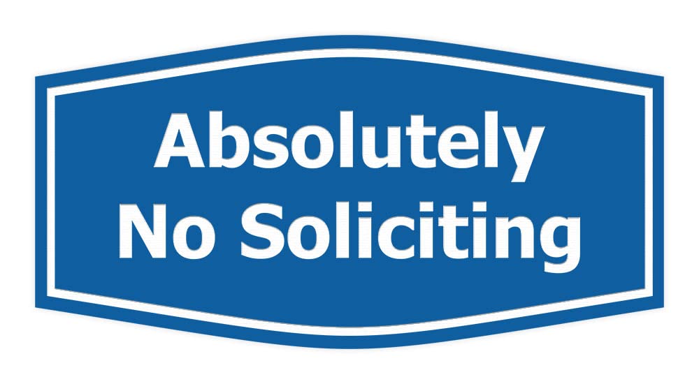 No Soliciting Sign - Blue Small Door Hanger for Home & Business - Keep Unwanted Visitors Away