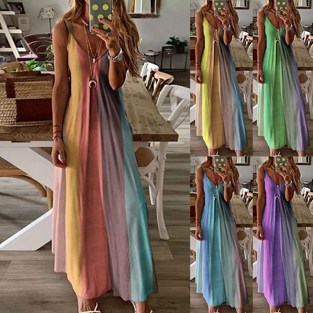 COOKI Women's Casual Sleeveless V-Neck Tie-Dye Maxi Dress - Plus Size Boho Long Dress for Summer Beach, Vacations & Outdoor Parties | Flowy Loose Fit