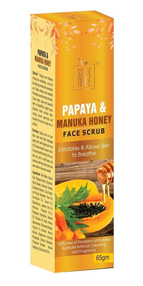 SILKTREE Papaya & Manuka Honey Facial Scrub - 65g (Pack of 2) - Exfoliating & Brightening Face Wash for Glowing Skin - Perfect for Daily Skincare Routine & Acne Treatment