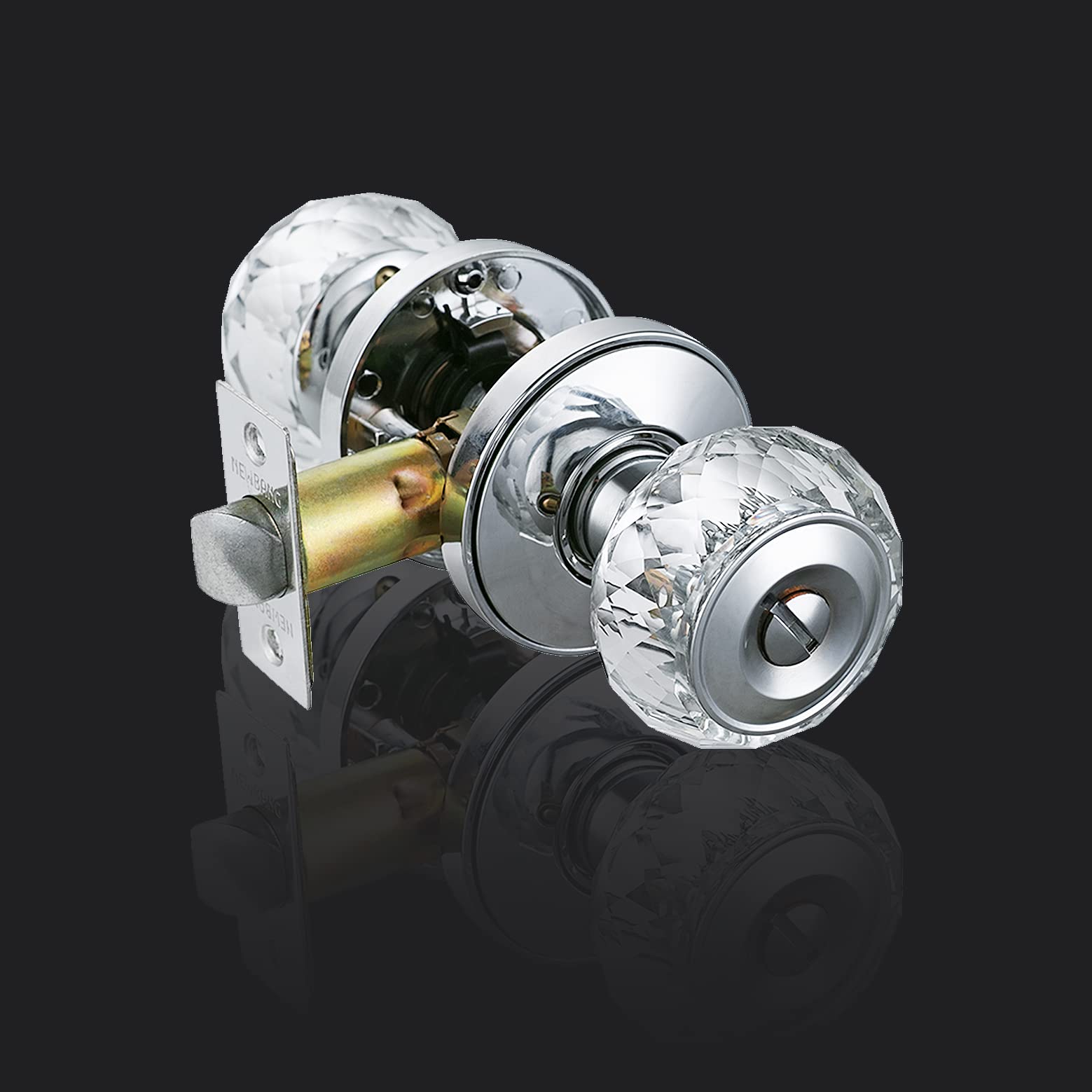 Crystal Glass Door Knobs with Privacy Lock - Diamond Cut Bedroom & Bathroom Door Handles (No Key Required, Polished Chrome #32) - Perfect for Home, Office, and Hotel Interior Decor