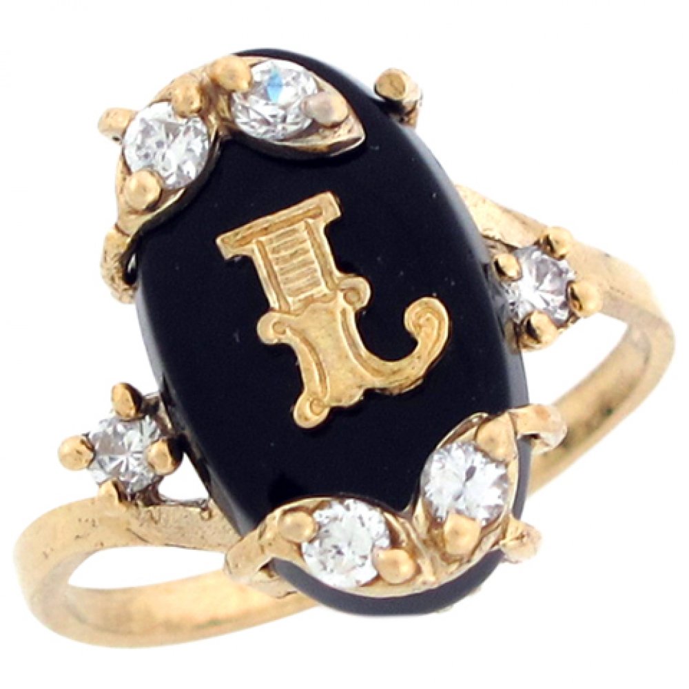10K Real Yellow Gold Onyx Letter L Initial Ring with CZ Accents - Elegant Personalized Jewelry for Women, Perfect for Gifts, Birthdays & Special Occasions