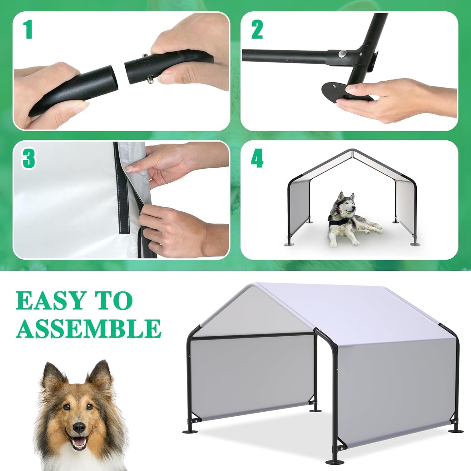 Outdoor Dog Shade Shelter Tent for Medium & Large Dogs - 4'x4'x3' Portable Pet House with Sun & Rain Protection - Ideal for Dogs, Cats, Rabbits & Pigs - Perfect for Backyards, Camping & Beach Trips