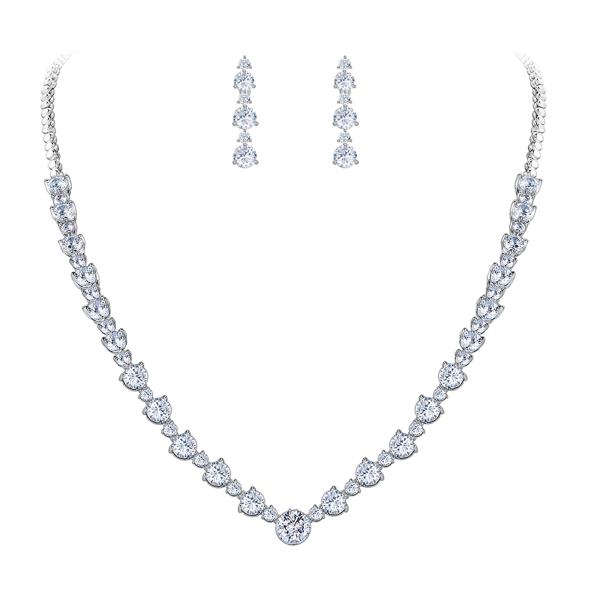 EVER FAITH Women's Sparkling Wedding Jewelry Set - Round Cubic Zirconia CZ Necklace & Earrings Bridal Accessories for Bride, Bridesmaid, Anniversary & Formal Events