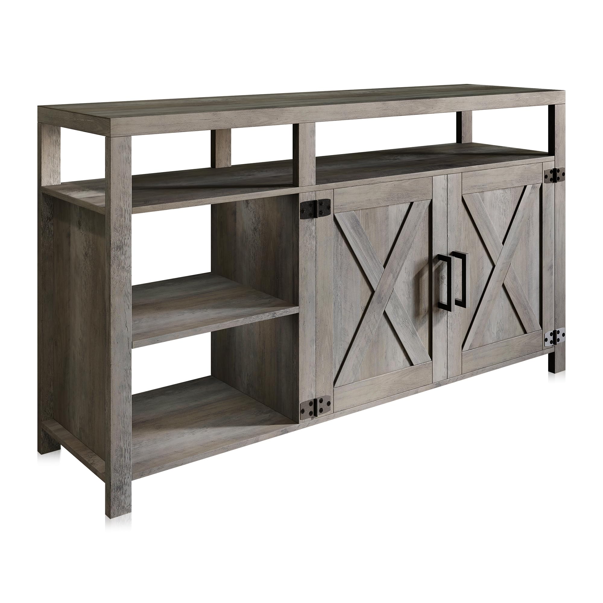 BELLEZE 58 Inch TV Stand for 65 Inch TVs - Modern Entertainment Center with Storage Shelves & Cabinet - Wood Media Console Table for Living Room & Bedroom - Gray Wash - Perfect for Home Theater Setup & Living Room Organization