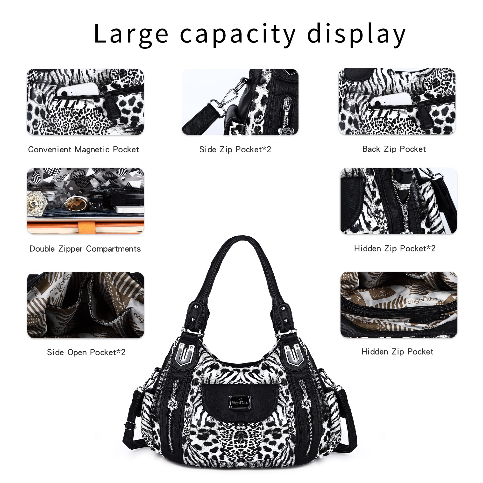 Angel Kiss Women's Large Shoulder Bag - Faux Leather Hobo Tote Purse with Multiple Pockets, Stylish Satchel for Work, Travel & Everyday Use