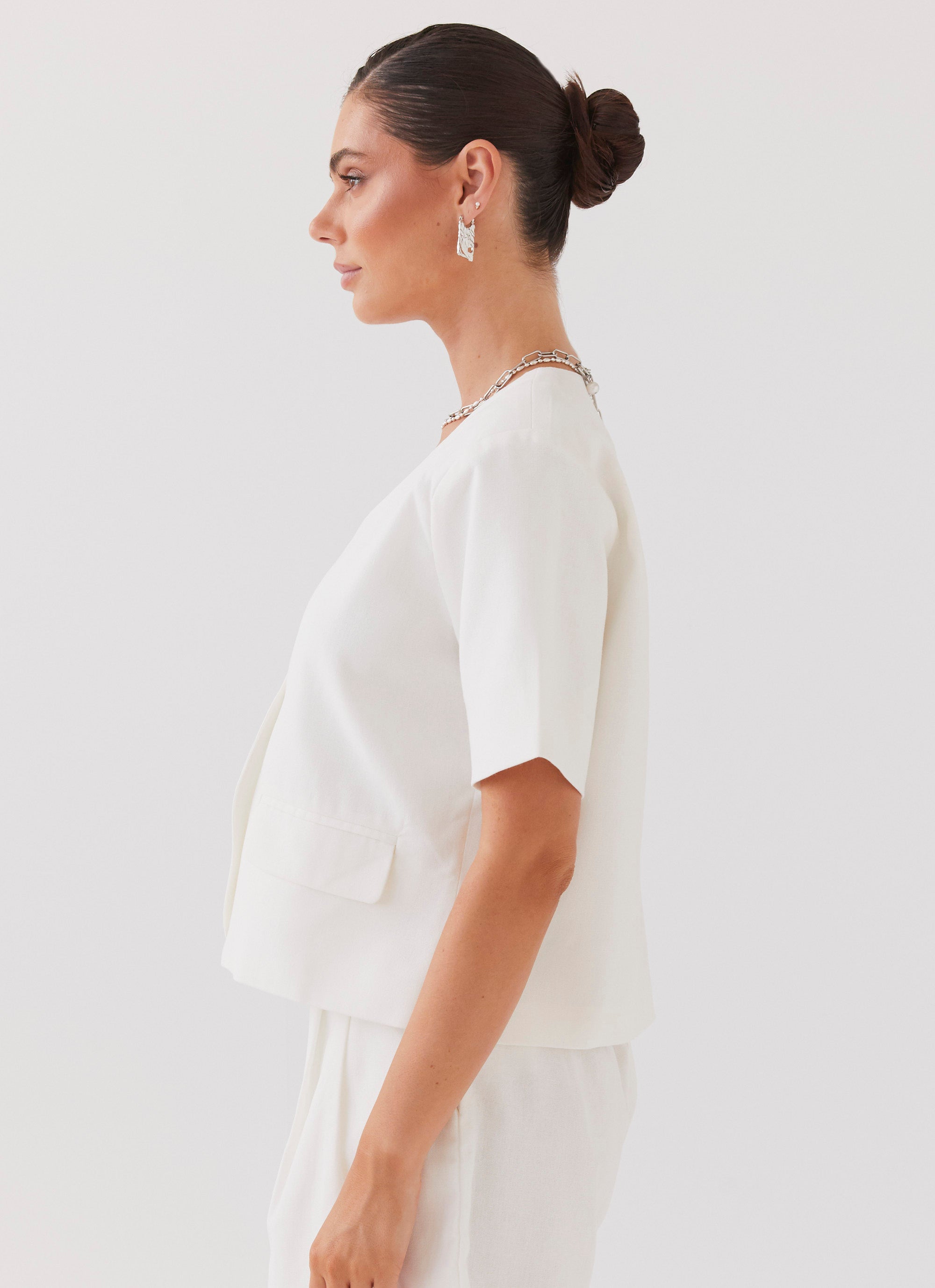Hacienda Linen Short Sleeve Blazer for Women - Breathable White Summer Jacket - Casual Office Wear & Outdoor Wedding Attire