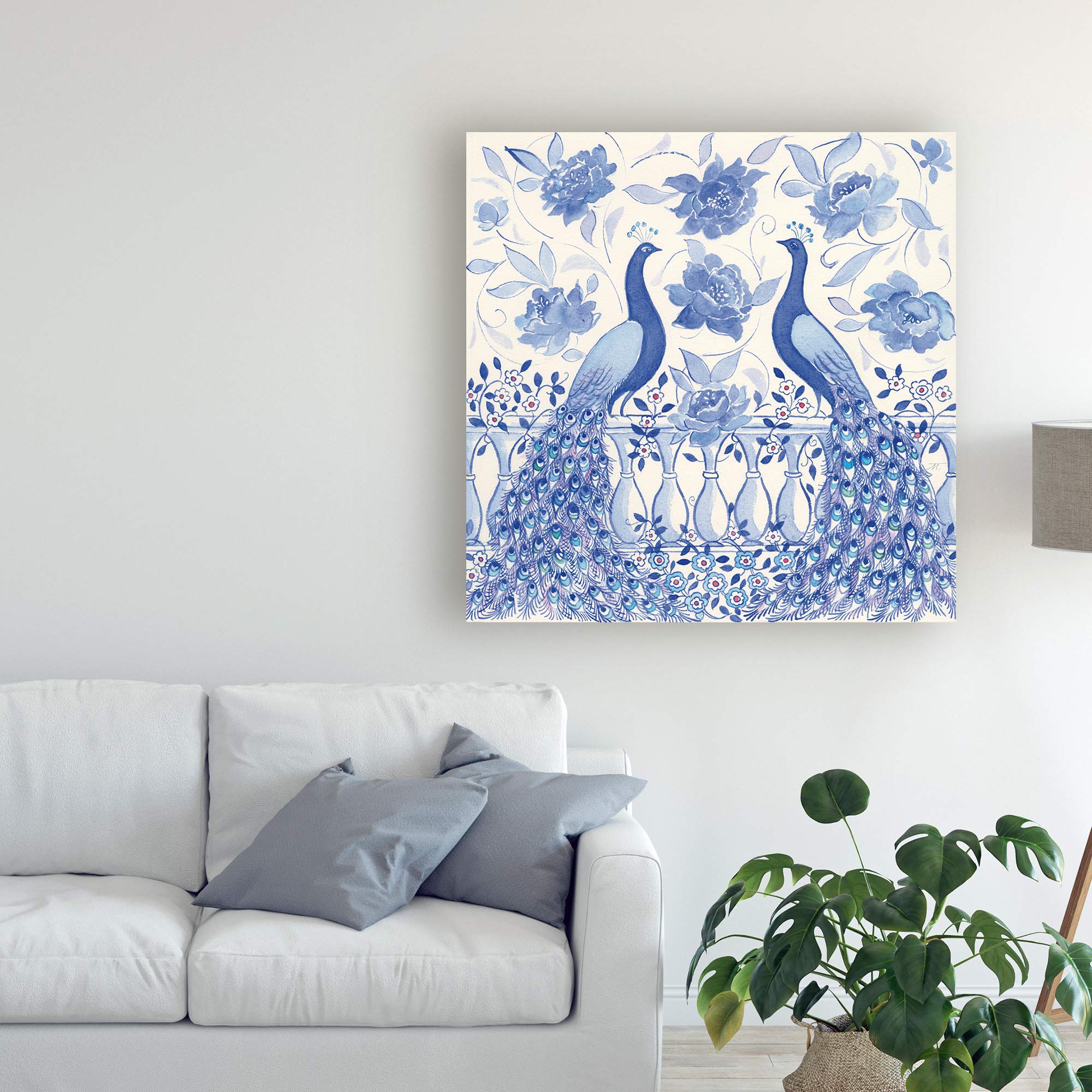 Miranda Thomas Peacock Garden VI Fine Art Print - 18x18 Inches, Vibrant Peacock & Floral Wall Decor for Living Room, Bedroom, or Office