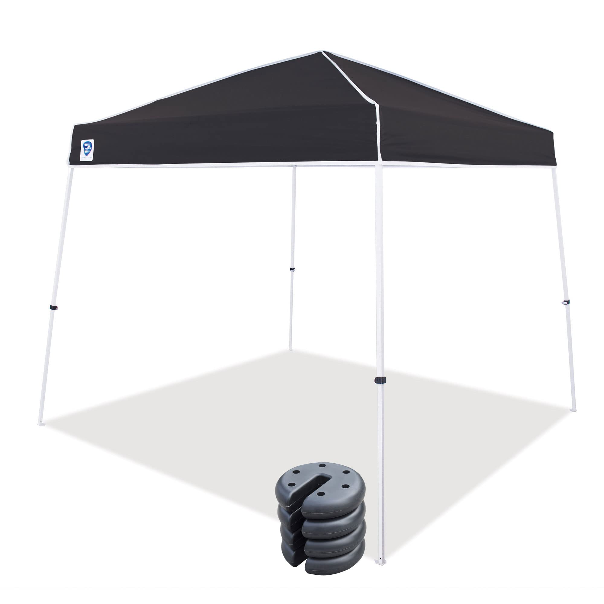 Z-Shade Angled Leg Canopy Tent with Push Button Locking System & 4 Pack 5lb Concrete-Filled Weight Plates - Black | Perfect for Outdoor Events, Farmers Markets, Beach Parties, and Backyard Gatherings