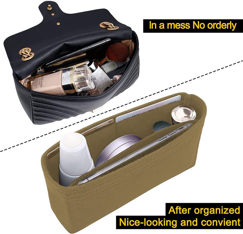 SYUTAM Women's Beige Felt Purse Organizer Insert with Multiple Storage Compartments - Perfect for Handbags, Totes & Hobo Bags (7.5x1.8x4 Inches, Mini Size) | Ideal for Travel, Work & Everyday Organization