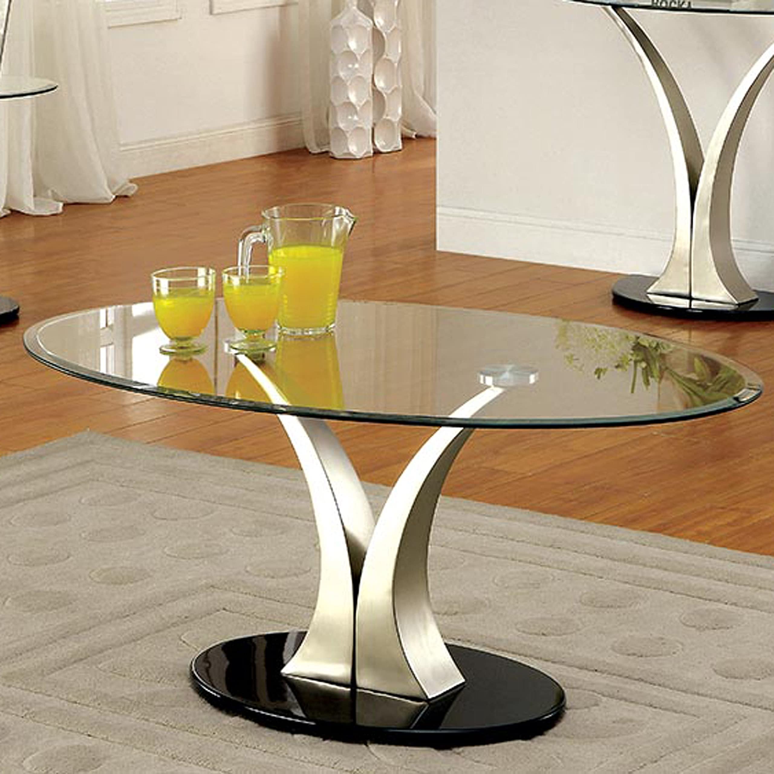 Furniture of America Wuct Modern 48-inch Metal Pedestal Coffee Table - Grey Contemporary Living Room Centerpiece for Small Spaces & Apartments
