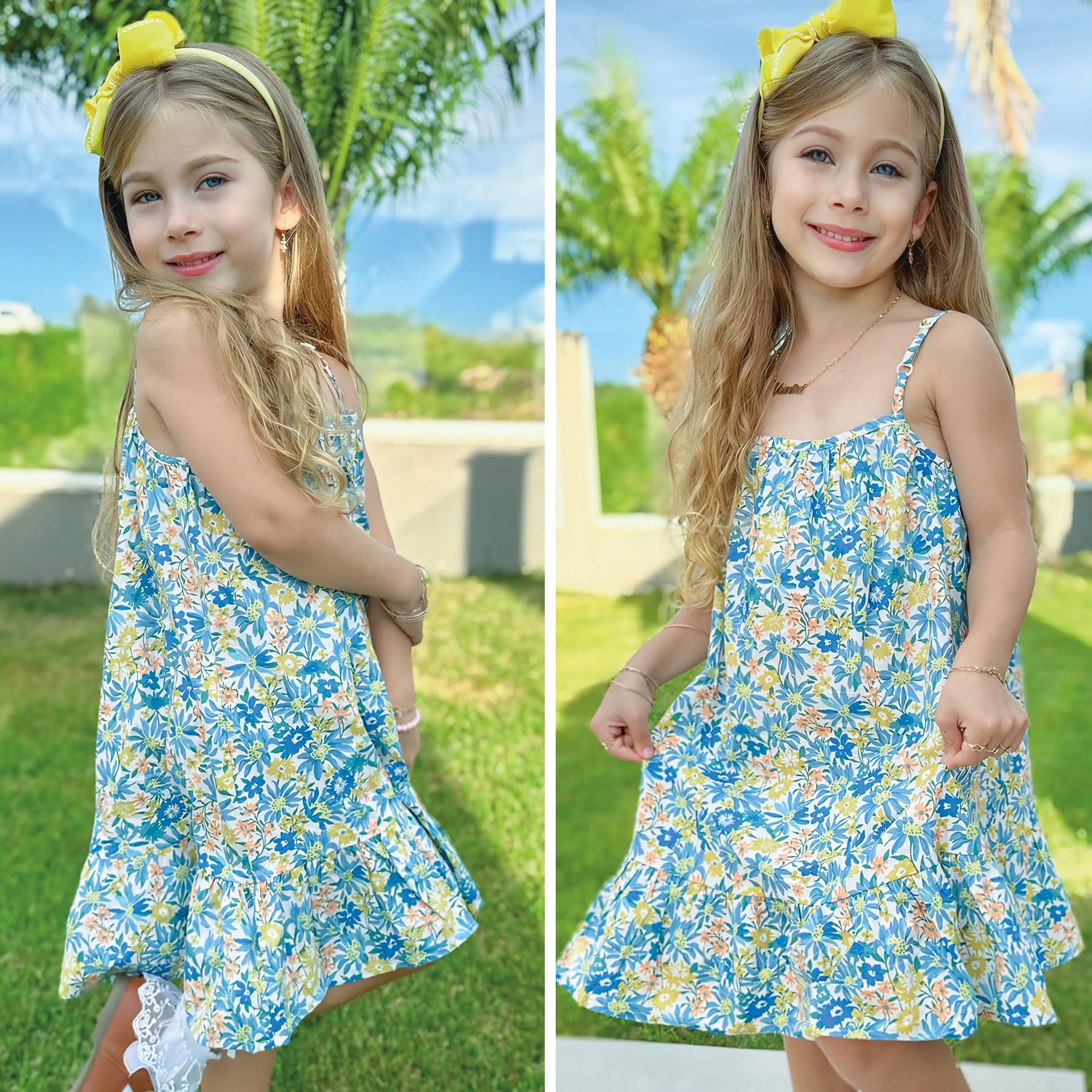 Simplee Kids Spaghetti Strap Dress for Toddler Girls - Floral Sleeveless Summer Dress for Ages 2-9 | Perfect for Beach, Birthday Parties & Outdoor Play
