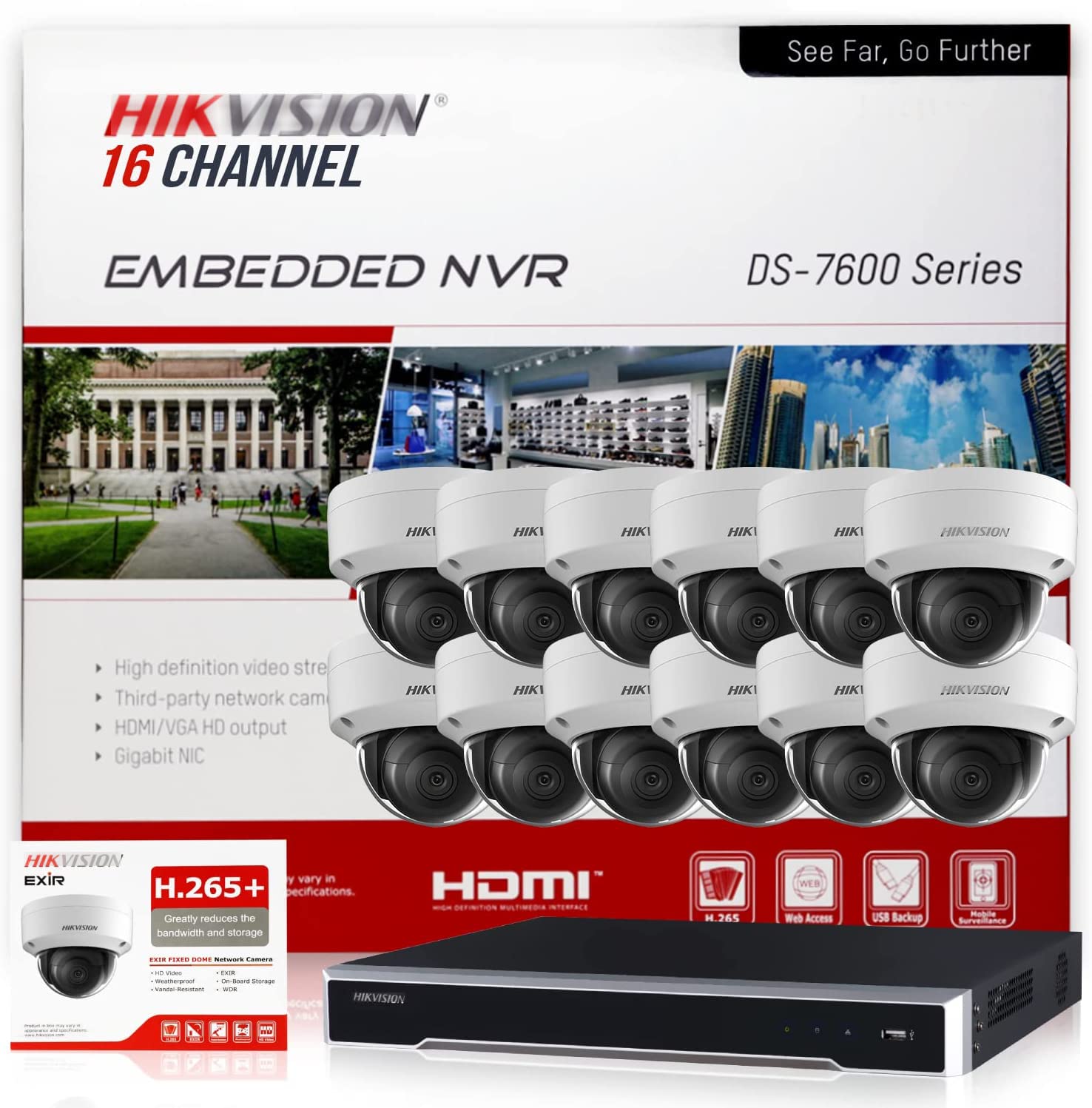 HIKVISION DS-7616NI-K2/16P 16 Channel 4K PoE NVR System with 12x DS-2CD2143G2-I 4MP IP Cameras - H.265+ Security Surveillance Kit for Home & Business Protection