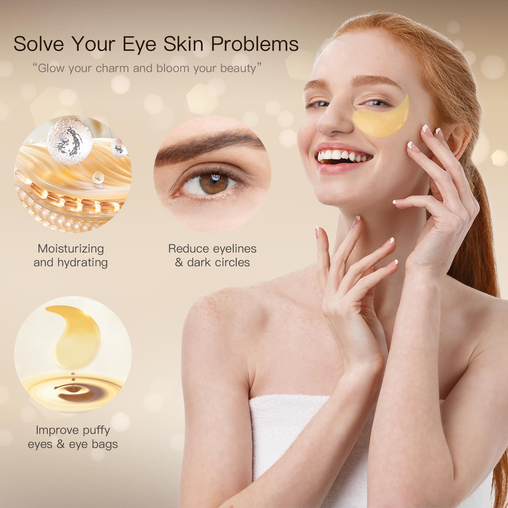 24K Gold Under Eye Patches (60PCS) - Anti-Puffiness Eye Mask for Dark Circles, Fine Lines & Wrinkles | Collagen Infused Skincare Treatment for Brightening & Hydration | Perfect for Morning Routine, Travel & Nighttime Skin Care