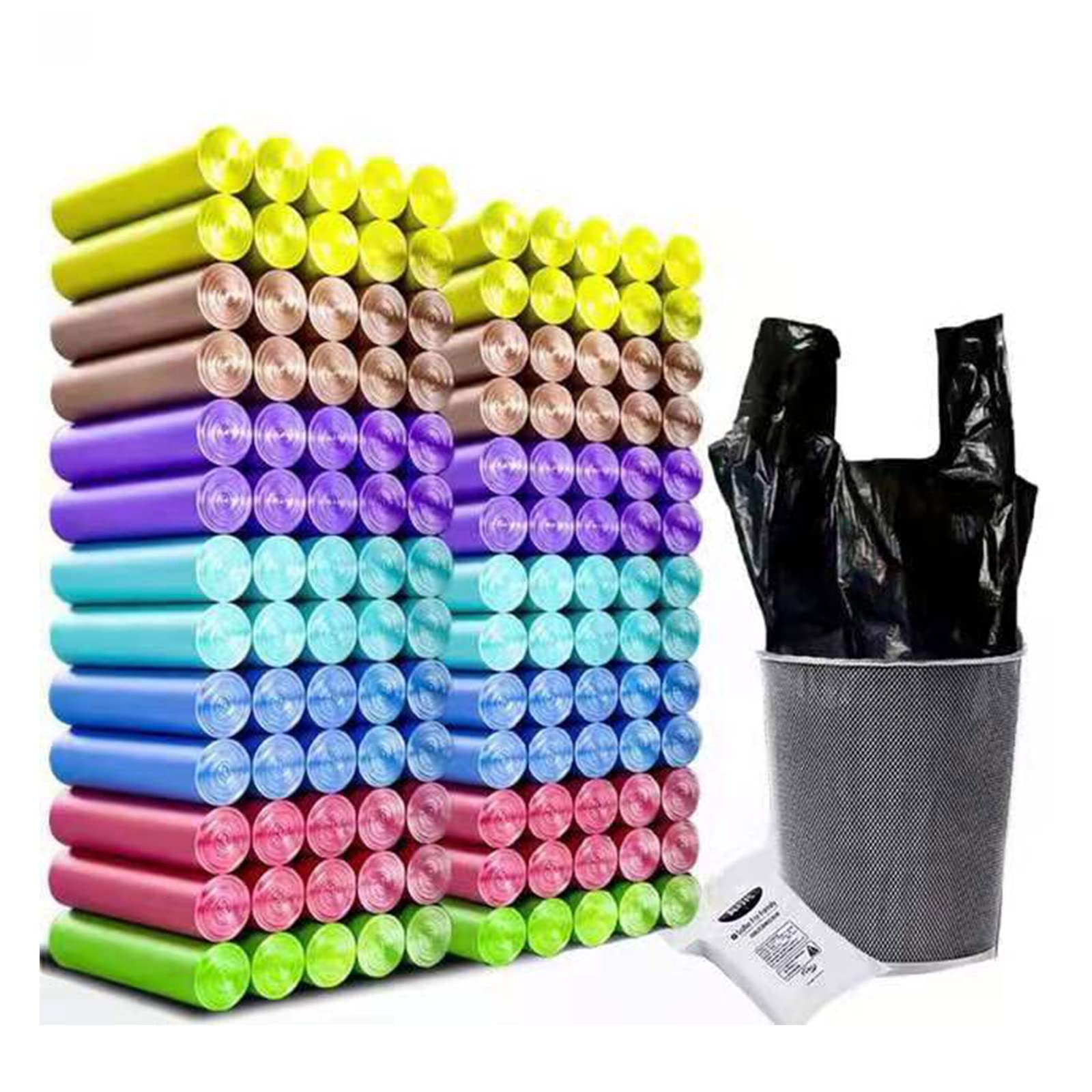 Extra Strong 4.5 Gallon Trash Bags - Heavy Duty Kitchen Garbage Bags for Office, Bedroom, Bathroom & Club (5 Rolls, 100 Count, 5 Colors) - Perfect for Home, Travel & Outdoor Waste Disposal
