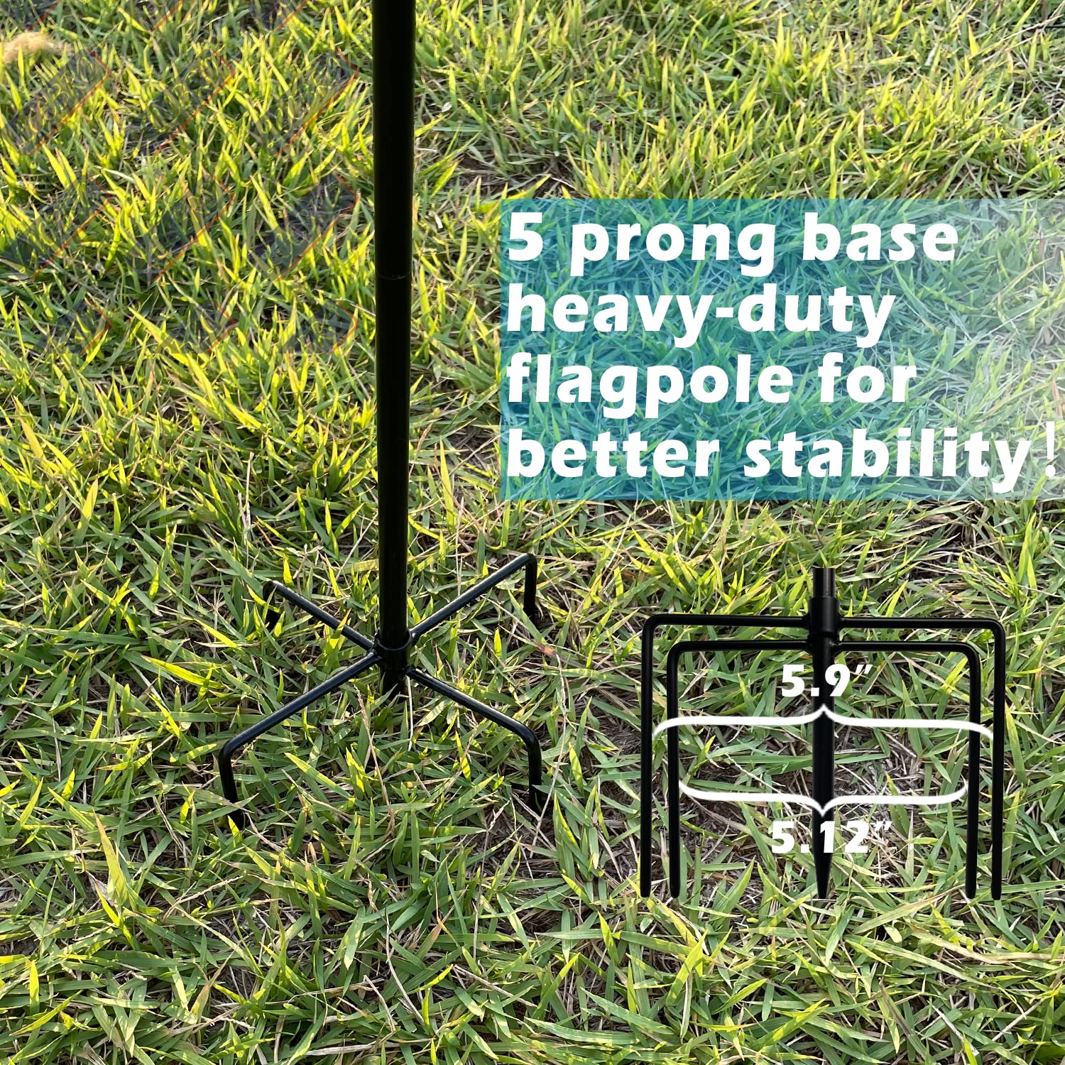 Weatherproof 5-Prong Garden Flag Stand Holder with Heavy Duty Base - Stable Outdoor Yard Flag Pole for 12x18 Inch Small Garden Flags - Perfect for Front Yard Decor, Seasonal Displays & Patio Landscaping