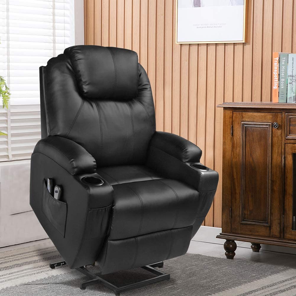 Grepatio Power Lift Recliner Chair with Massage & Remote - PU Leather Home Theater & Living Room Furniture for Elderly - Includes Cup Holder | Perfect for Bedroom, Relaxation & Mobility Assistance