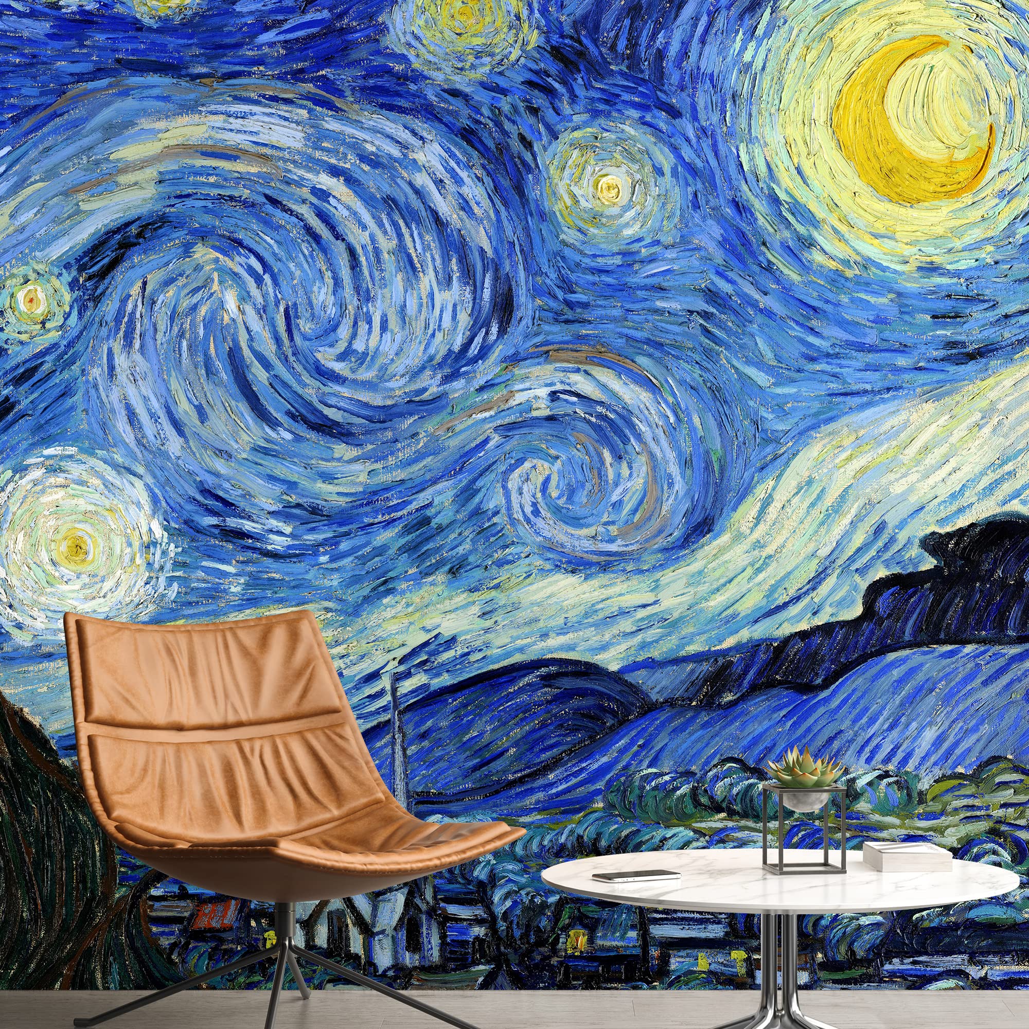 Van Gogh Starry Night Wall Mural - Large Removable Peel & Stick Wallpaper (66x96 inches) for Bedroom Decor | Famous Painting Art Stickers | Home, Office & Nursery Wall Decoration