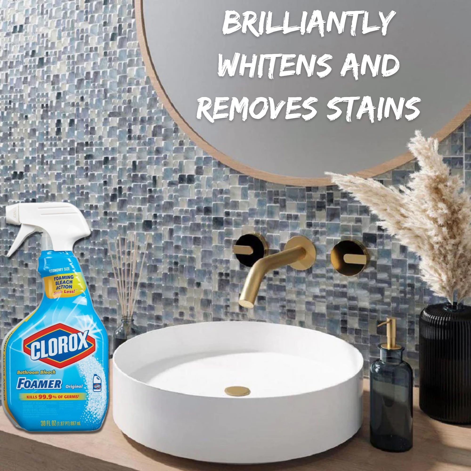 Microfiber Towel & Scrub Sponge Bundle with Clorox Foaming Bathroom Cleaner 30oz (2 Pack) - All Purpose Household Cleaner for Kitchen, Bathroom, Tile, Countertops | Perfect for Deep Cleaning, Disinfecting Surfaces & Quick Spill Cleanups
