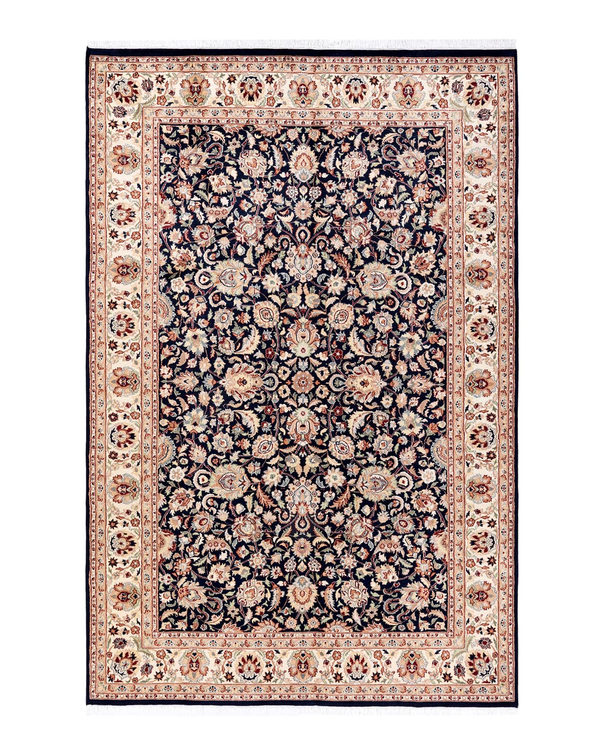 Handmade Blue Oriental Mogul Wool Area Rug 6x9 - Traditional Hand-Knotted One-of-a-Kind Design for Living Room, Bedroom & Home Decor