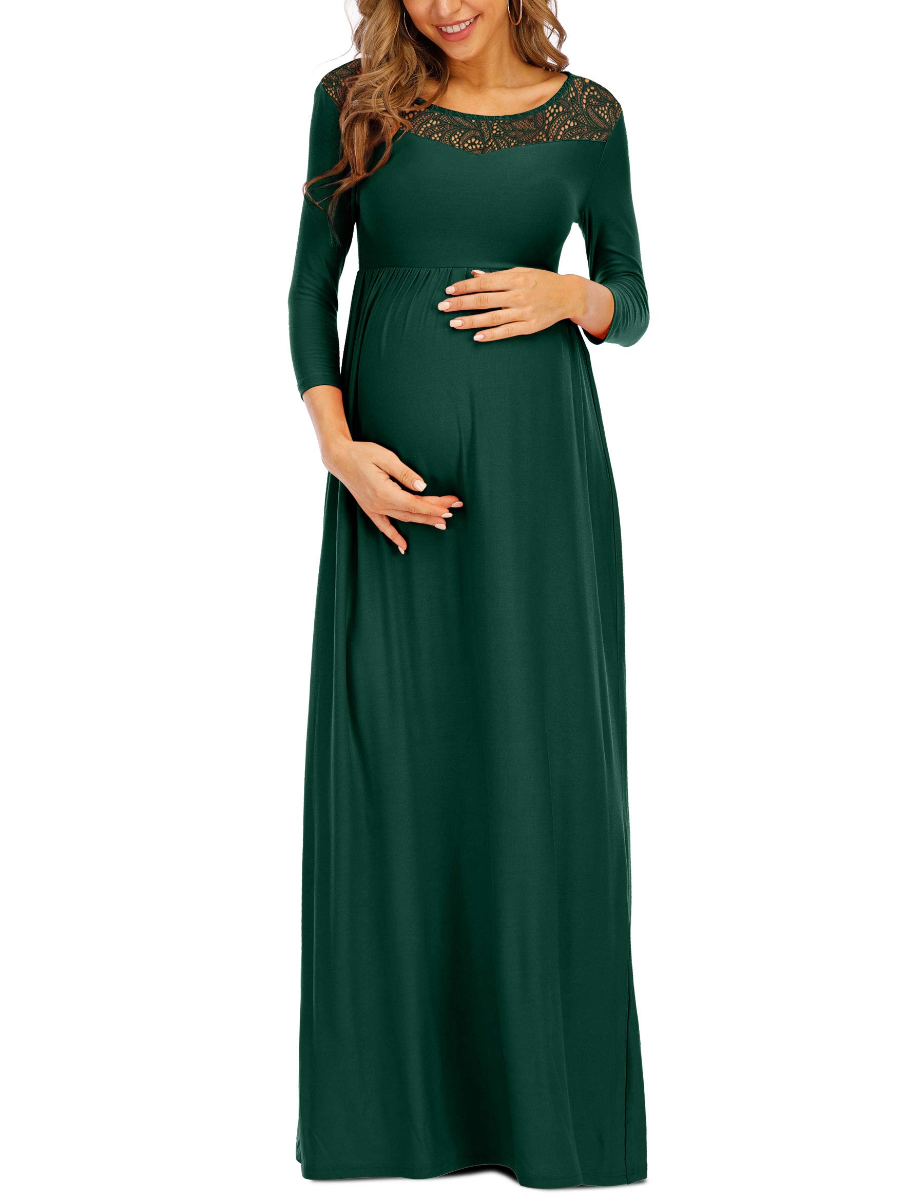 Elegant Floral Lace Maternity Maxi Dress for Baby Showers & Photoshoots - Comfortable Pregnancy Dress for Special Occasions & Casual Wear