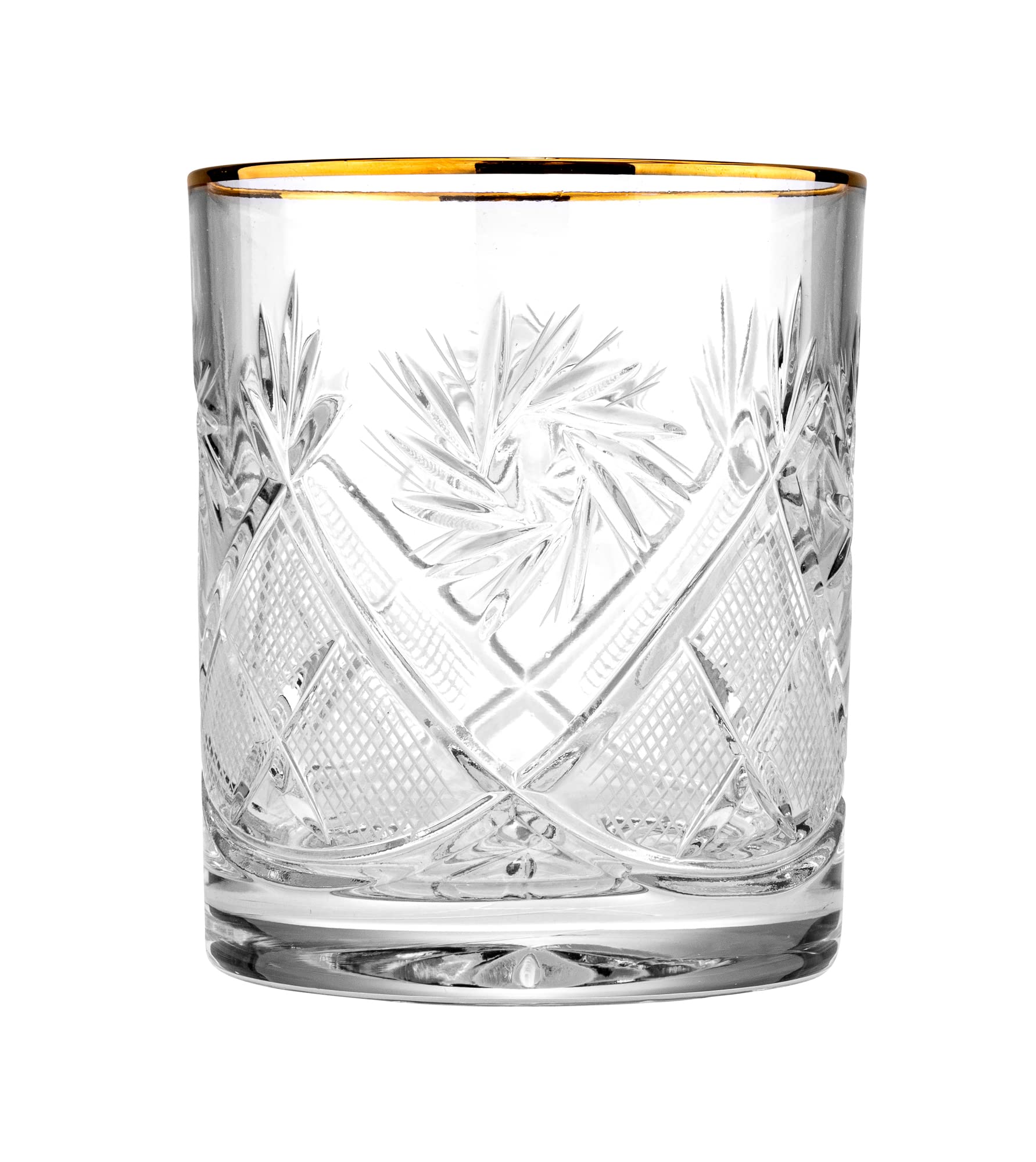 Premium Set of 6 Handcrafted Vintage Crystal Whiskey Glasses - Scotch, Bourbon & Old Fashioned Drinking Glasses with 24K Gold Rim & Weighted Bottom - Perfect for Home Bar, Gifts & Cocktail Parties