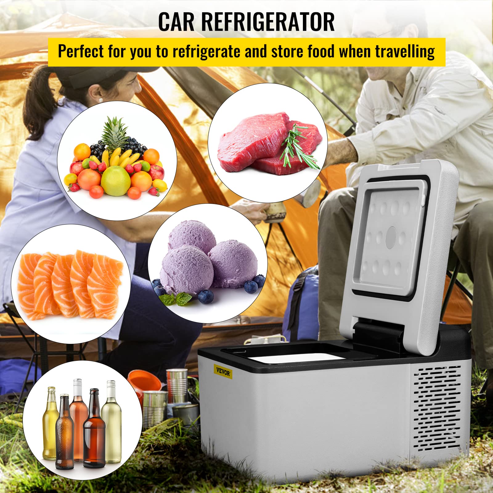VEVOR 10 Quart 12V Portable Car Freezer - Mini Compressor Fridge Cooler for Road Trips, Camping & RV Travel - Compact Electric Cooler for Food, Drinks & Medication Storage