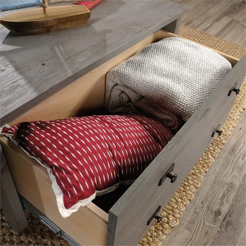 Pemberly Row 2-Drawer Coffee Table - Mystic Oak Finish for Living Room Storage