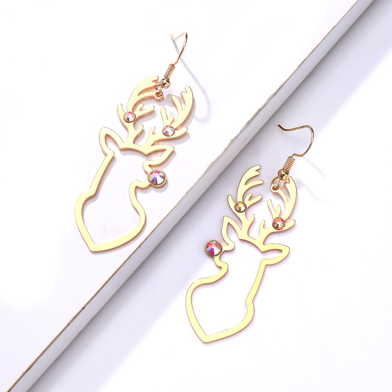 Festive Christmas Reindeer Earrings for Women - Rhinestone Drop Dangle Holiday Jewelry | Xmas Party Accessories & Gift Ideas