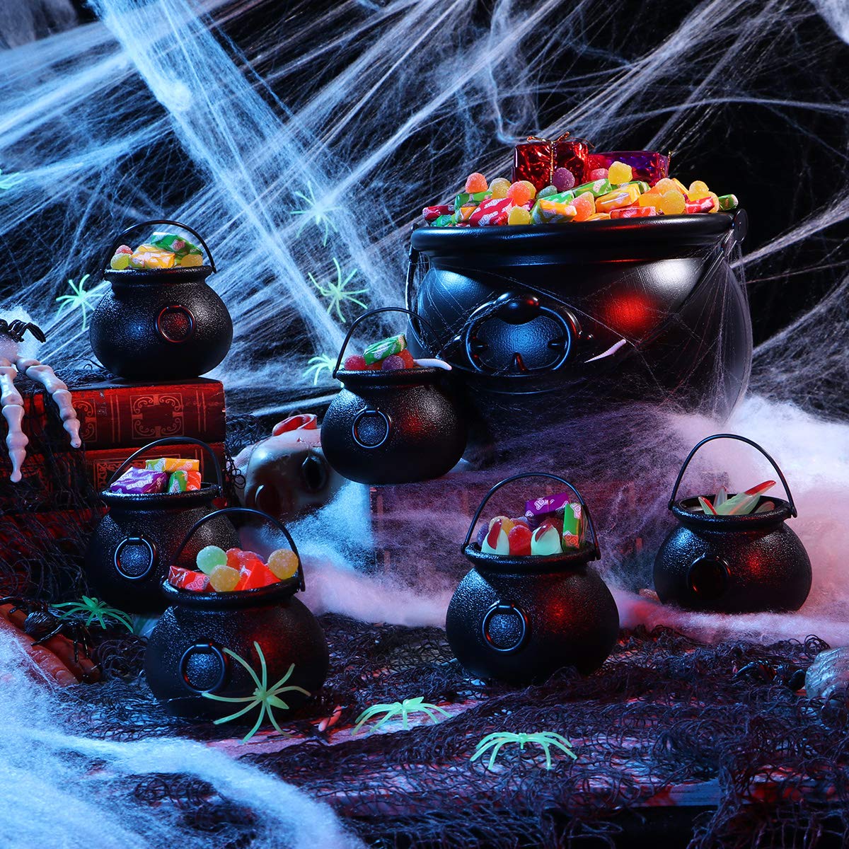 Toyvian 9 Pack Black Cauldron Set - Halloween Candy Buckets with Handles for Trick or Treat, Party Favors & St. Patrick's Day Decor - Mini Cauldron Pots for Candy Storage, Witch-Themed Parties & Holiday Celebrations