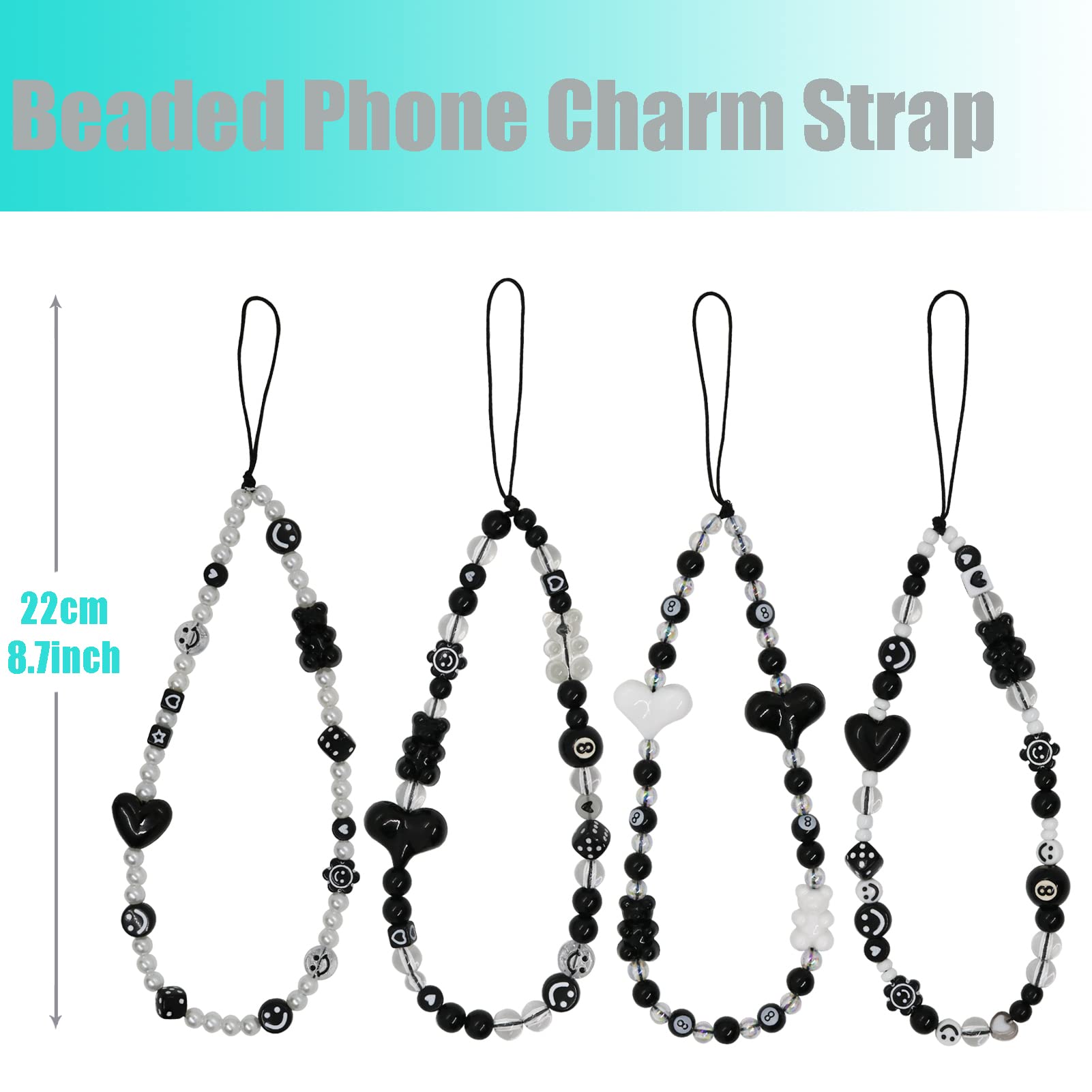 Cute Heart Phone Charm for Women - Fashion Acrylic Bead Phone Lanyard Strap with Anti-Lost Chain | Perfect for Phone Accessories, Keychains & Gift Giving