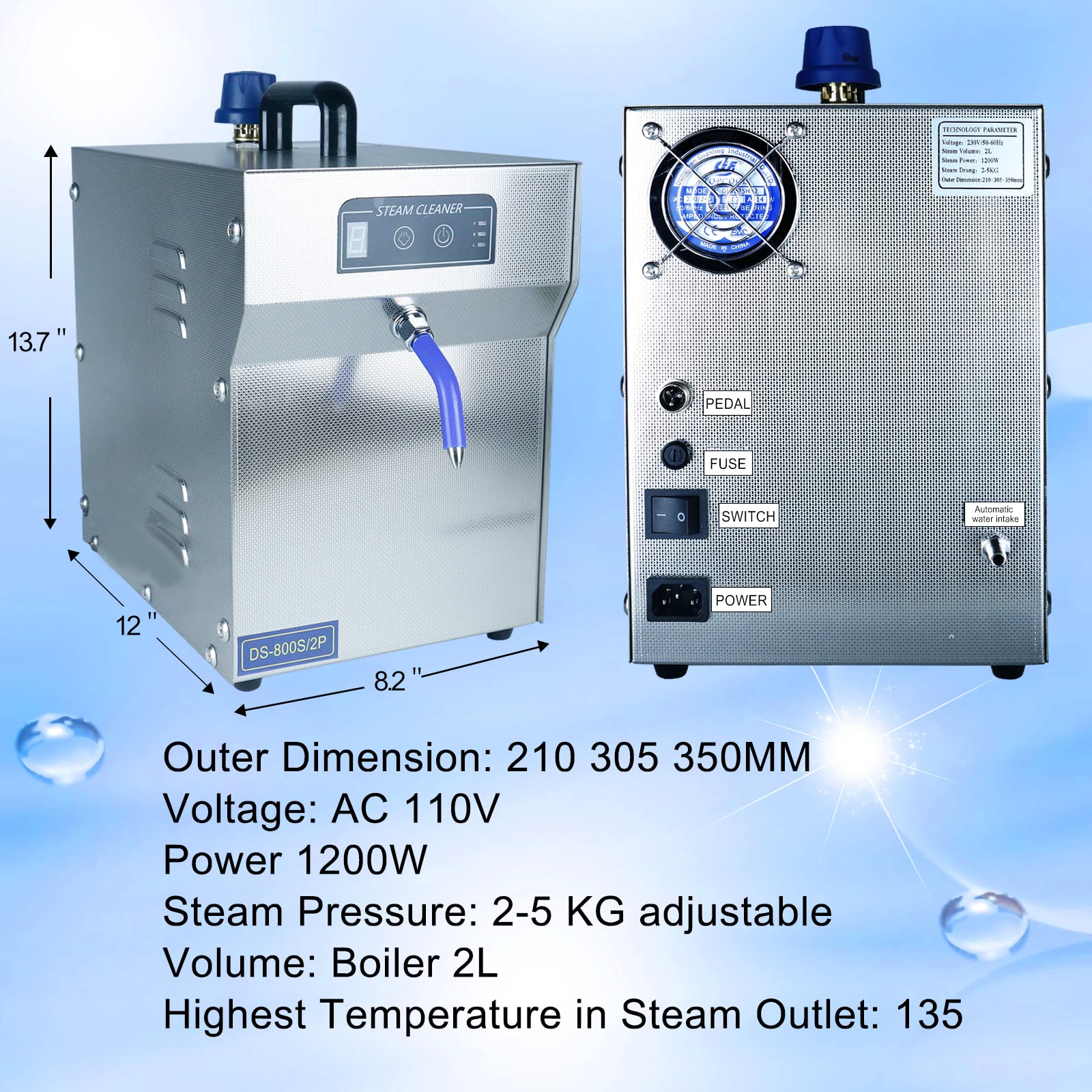 Professional Jewelry Steam Cleaner Machine - 2L Stainless Steel High Pressure Steamer for Silver, Gold & Jewelry Cleaning | Commercial Grade Adjustable Vapor Equipment | Perfect for Jewelry Stores, Studios & Home Use