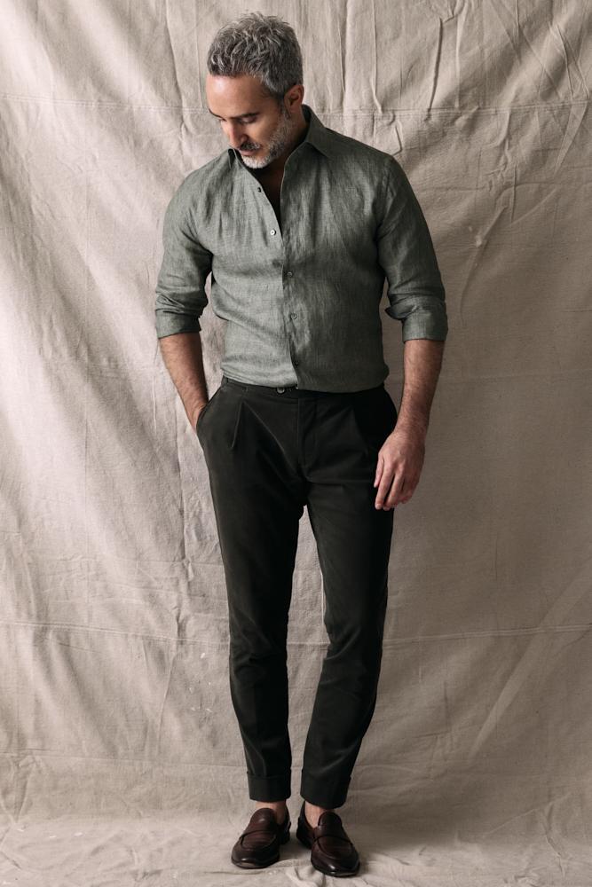Men's Army Green Linen Shirt - Comfortable & Breathable Cooper Casual Shirt for Outdoor Activities, Travel & Summer Wear