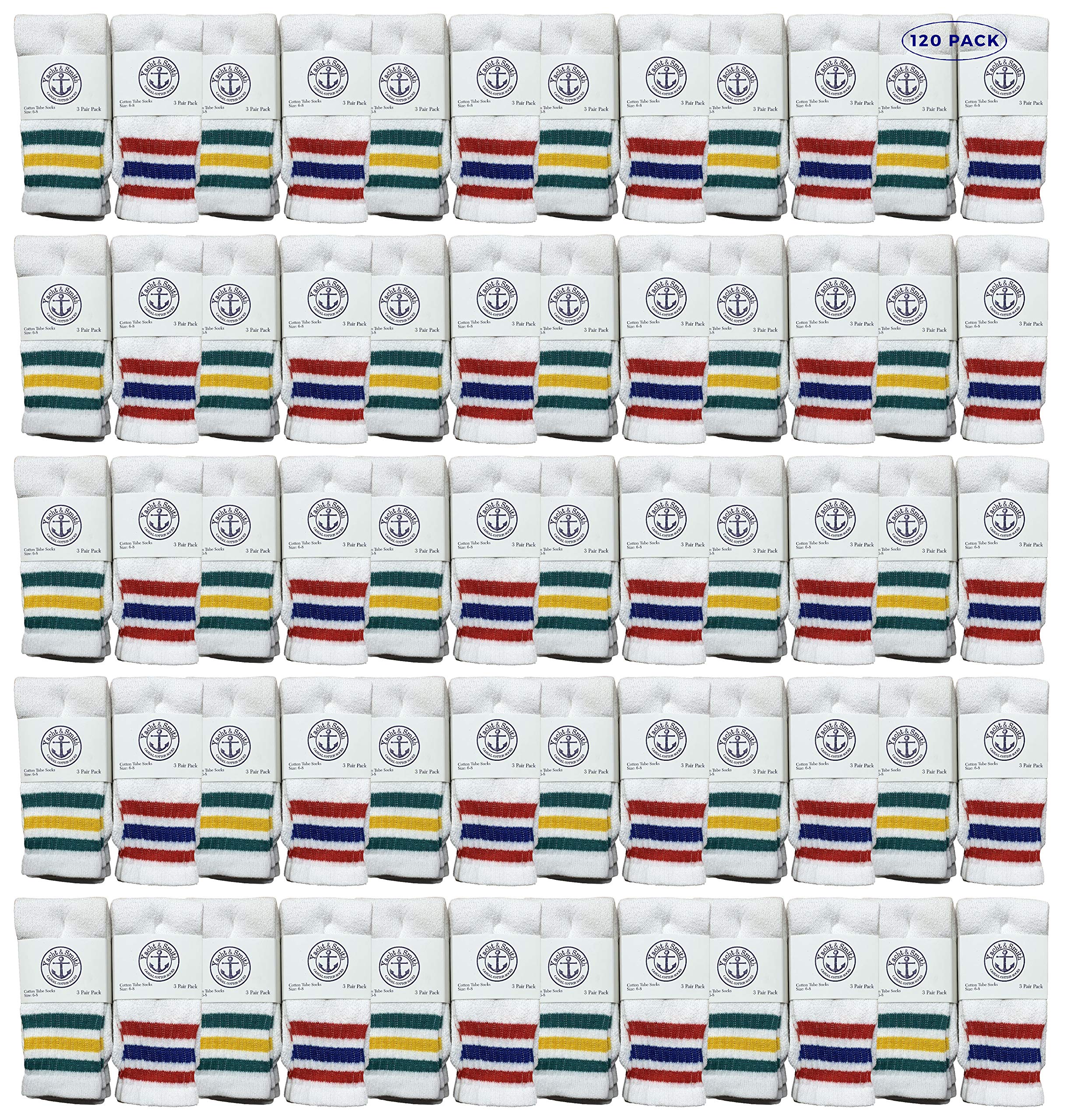 Yacht & Smith Vintage Striped Cotton Tube Socks - Bulk Wholesale Athletic Socks for Men & Women - Perfect for Sports, Casual Wear & Retro Fashion Outfits