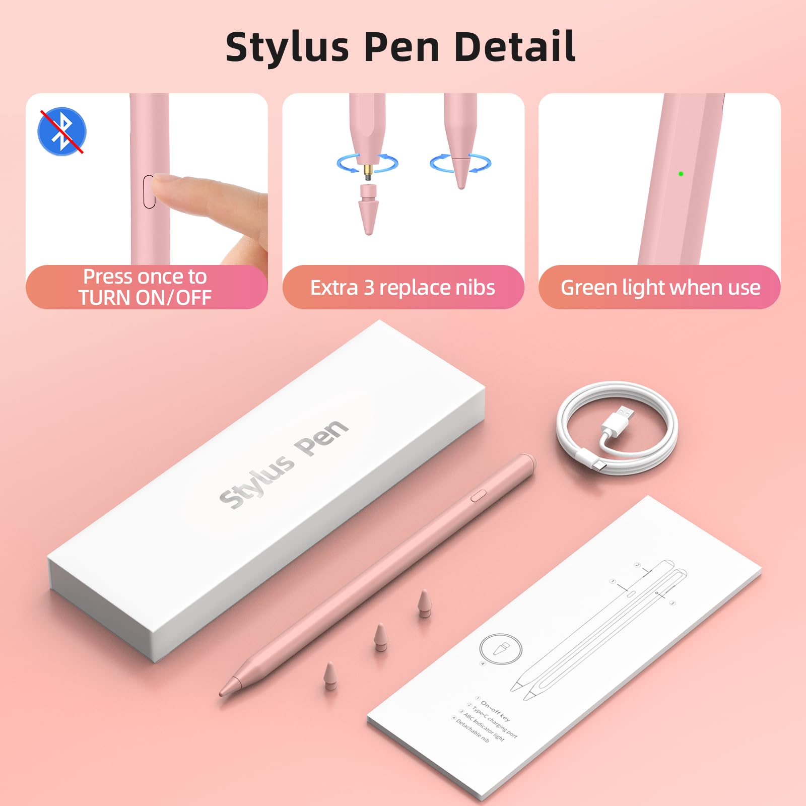 8 Mins Fast Charge Stylus Pen for iPad (2018-2023) - Active Pencil with Palm Rejection & Tilt Sensitivity for iPad Pro 11