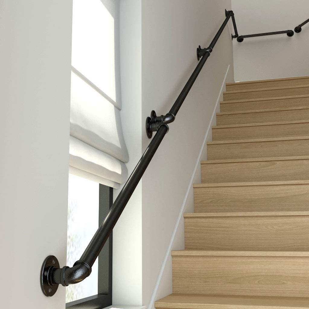 1ft-20ft Industrial Wrought Iron Handrail Kit - Matte Black Safety Stair Railing for Elderly & Stair Support - Complete Antique Rustic Pipe Railing System (4ft Size) | Perfect for Home Stairs, Porches, and Commercial Buildings Safety Needs