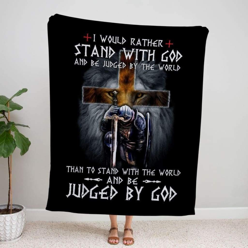 Christian Prayer Blanket with Bible Verse - Religious Jesus Lion Blanket for Worship, Bible Study & Comfort - I Would Rather Stand With God Inspirational Throw