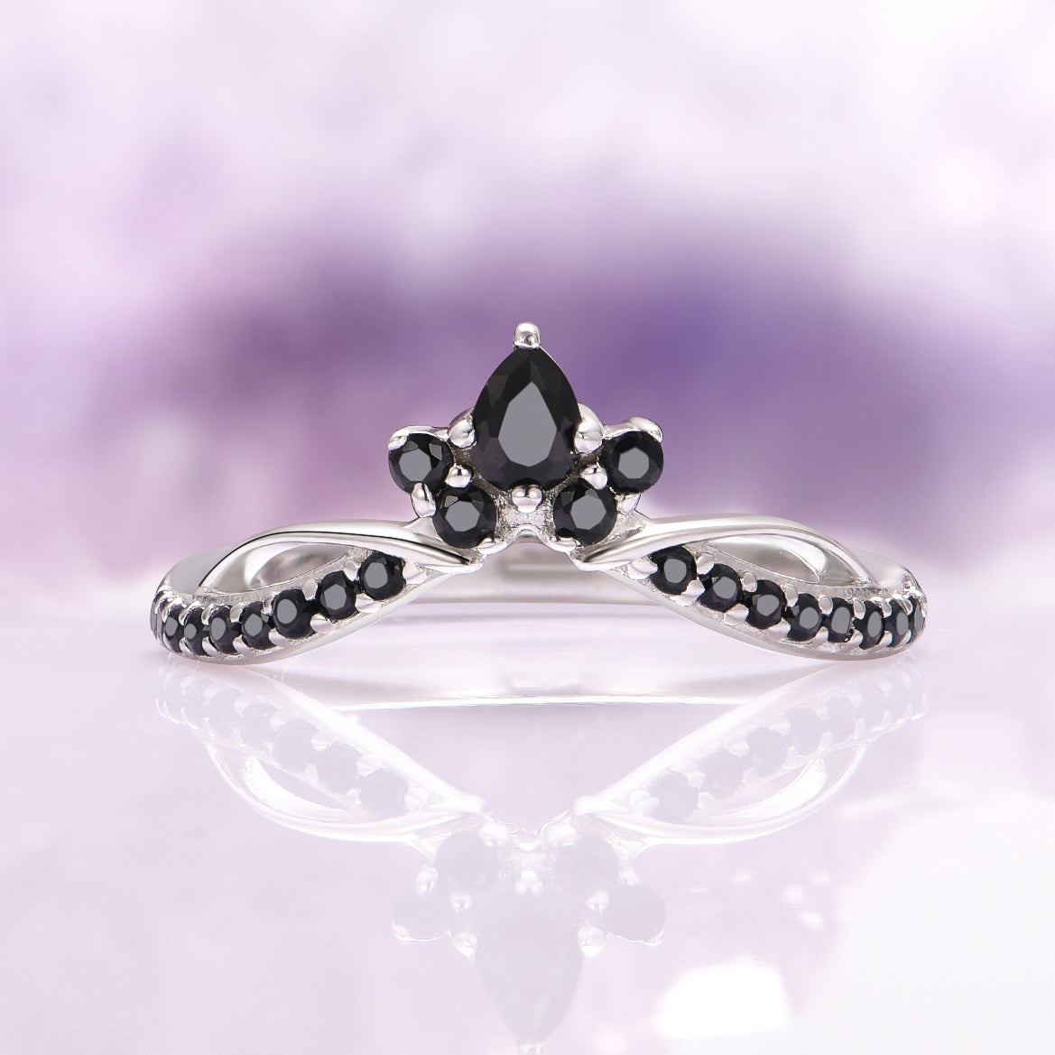 Feyra 14K White Gold Moissanite & Black Onyx Ring for Women | Elegant Wedding, Engagement, Anniversary Jewelry Gift