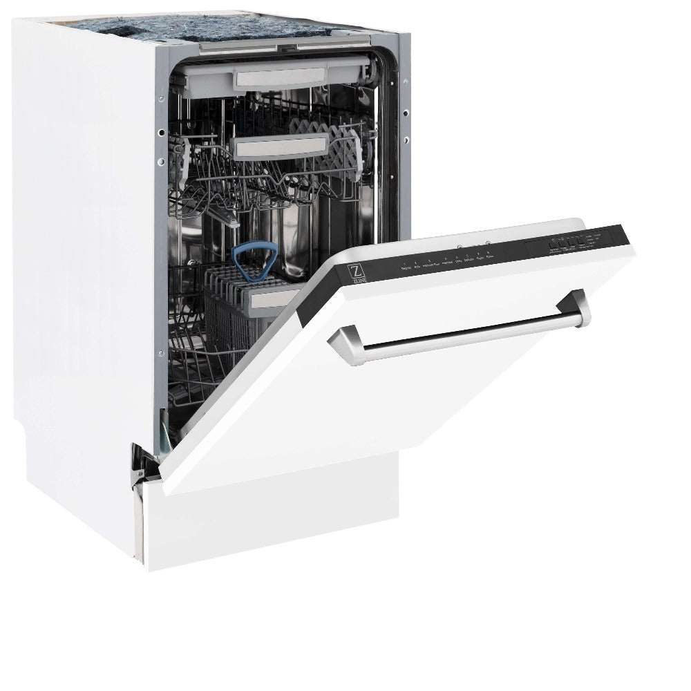 ZLINE 18 Inch Built-In Dishwasher - Tallac Series with 3rd Rack, Top Control, White Matte Finish & Stainless Steel Tub, 51dBA (DWV WM 18) - Perfect for Modern Kitchens, Small Spaces, and Energy-Efficient Homes