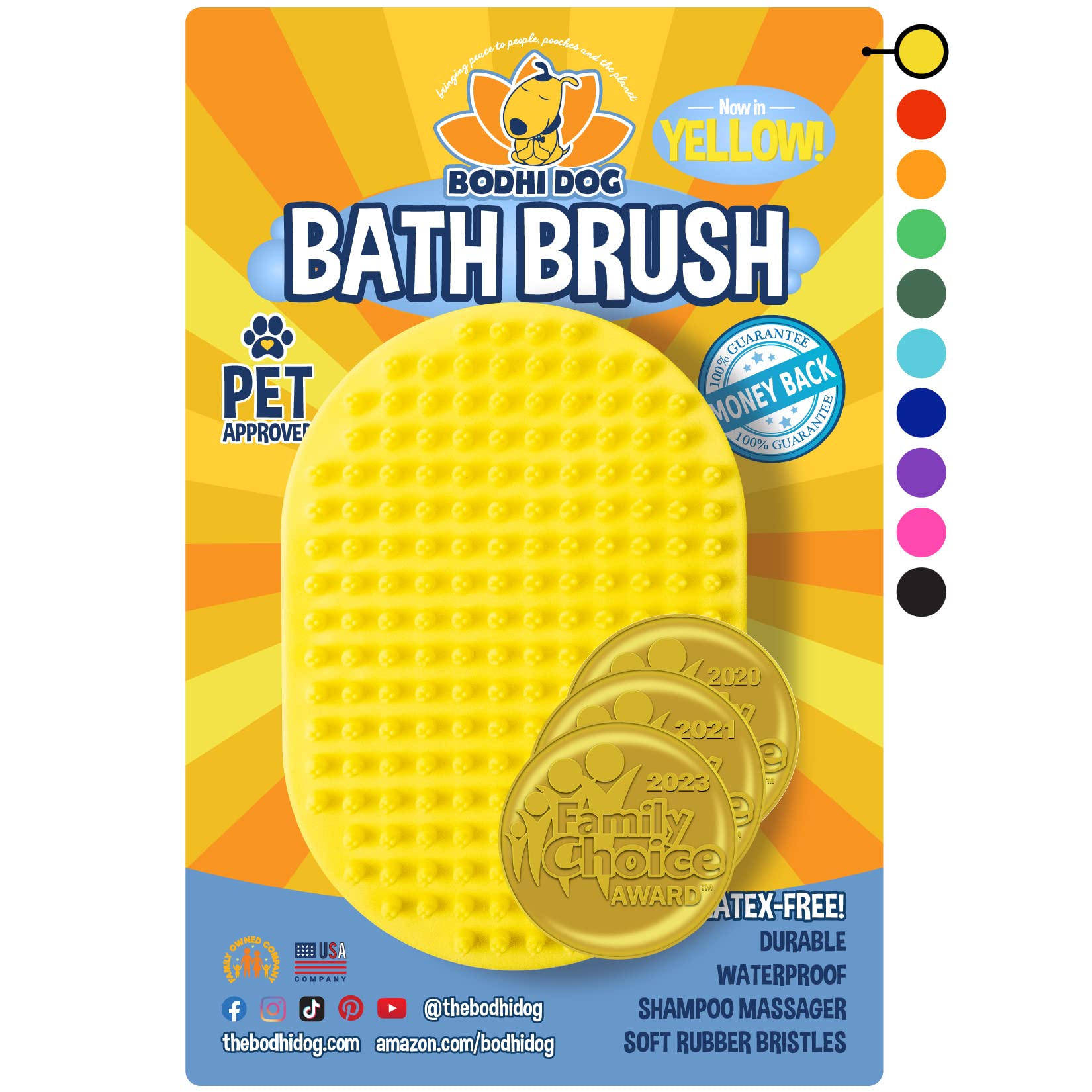 Bodhi Dog Shampoo Brush - Premium Pet Grooming Brush for Dogs & Cats - Bath Brush for Long & Short Hair - Massage Scrubber for Shower & Bathing (1 Pack, Yellow) - Perfect for Home Pet Spa & Professional Grooming Sessions