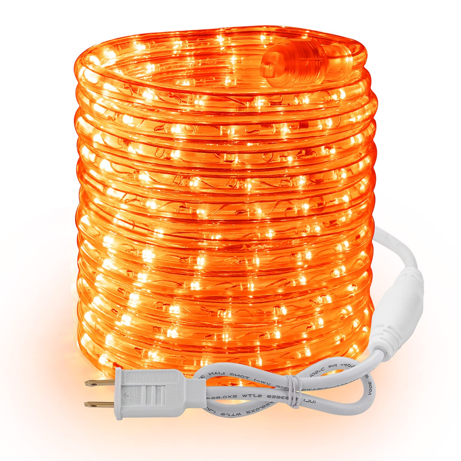 BrizLabs 18ft 216 LED Orange Rope Lights - Waterproof Outdoor Connectable Halloween String Lights (120V, ETL Listed, 13mm Clear Tube) - Perfect for Halloween Decorations, Patio Lighting, Tree Wrapping & Party Decor