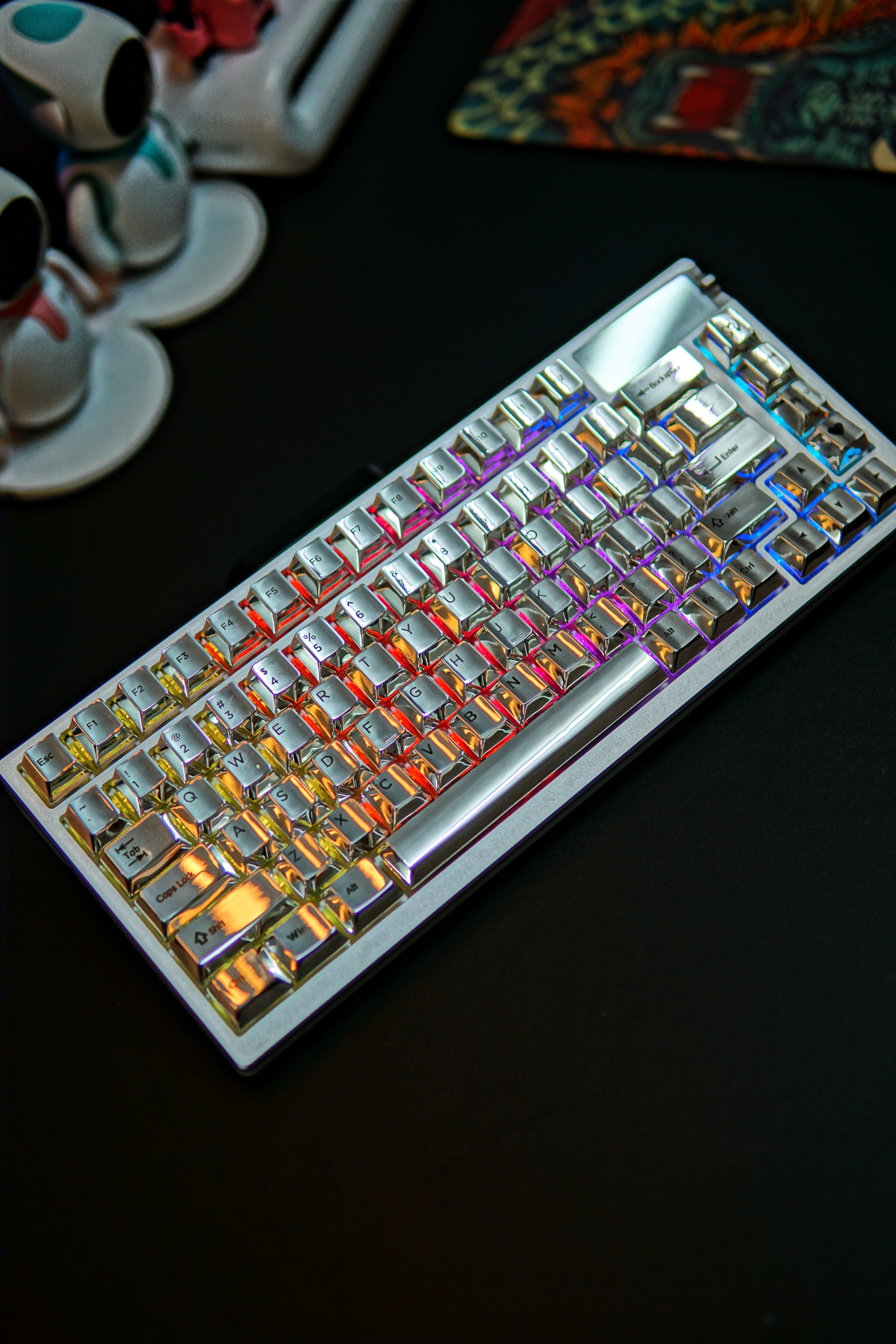 Custom Metallic Keycaps - Silver & Black Lettering, OEM Profile, Full Set Zinc Alloy for 60% 75% 87% 104% Mechanical Keyboards | Perfect for Gaming & Typing Enthusiasts