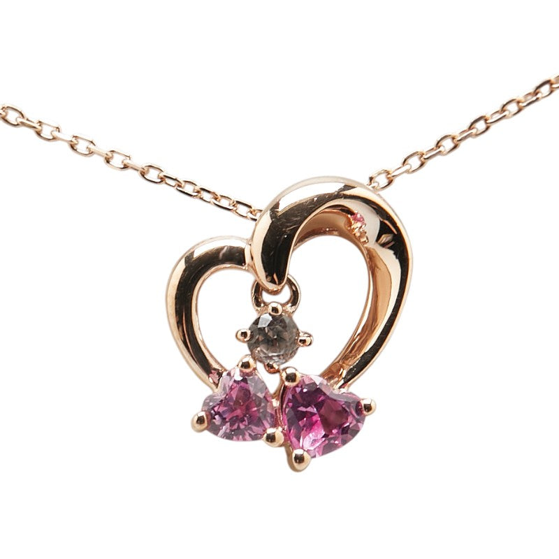 4℃ Heart Motif K10PG Synthetic Sapphire & Topaz Necklace for Women - Elegant Jewelry Gift for Valentine's Day, Anniversary & Special Occasions
