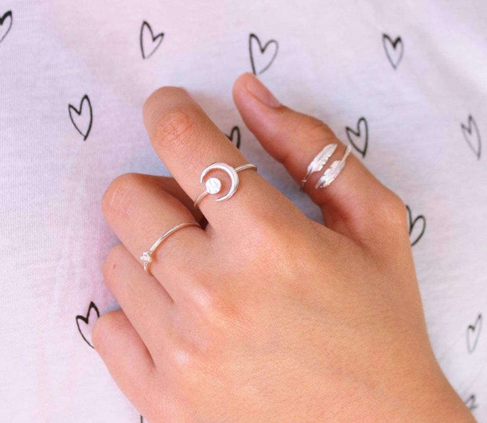 PRAYMOS 925 Sterling Silver Adjustable Feather Ring for Women - Elegant Open Band Jewelry with Gift Box | Perfect for Casual Wear, Parties, and Special Occasions