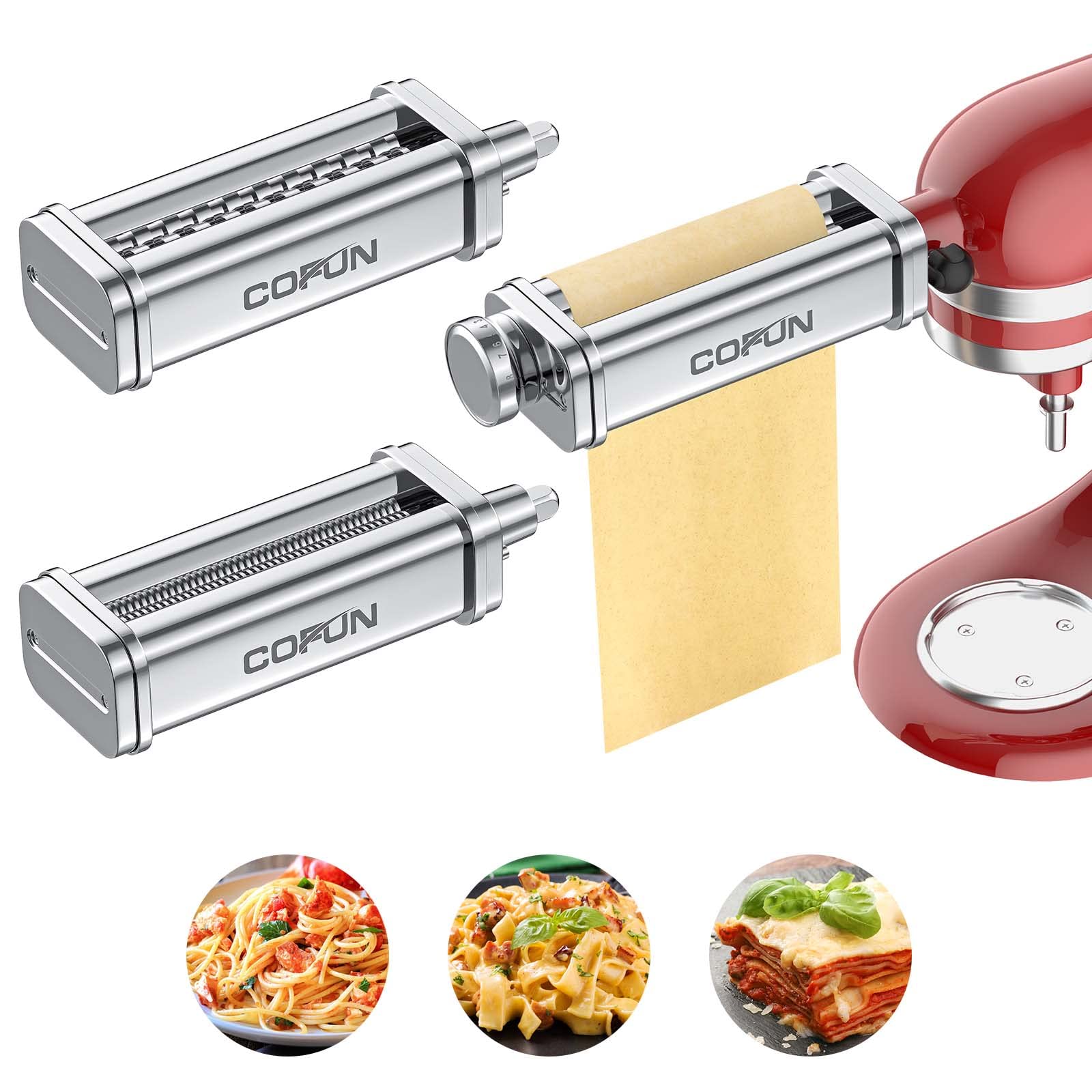 **KitchenAid Stand Mixer Pasta Attachment Set - 3-Piece Pasta Maker Kit with Roller & Cutter for Homemade Spaghetti, Fettuccine | Durable Noodle Accessories by Cofun | Perfect for Italian Cuisine & Family Cooking**