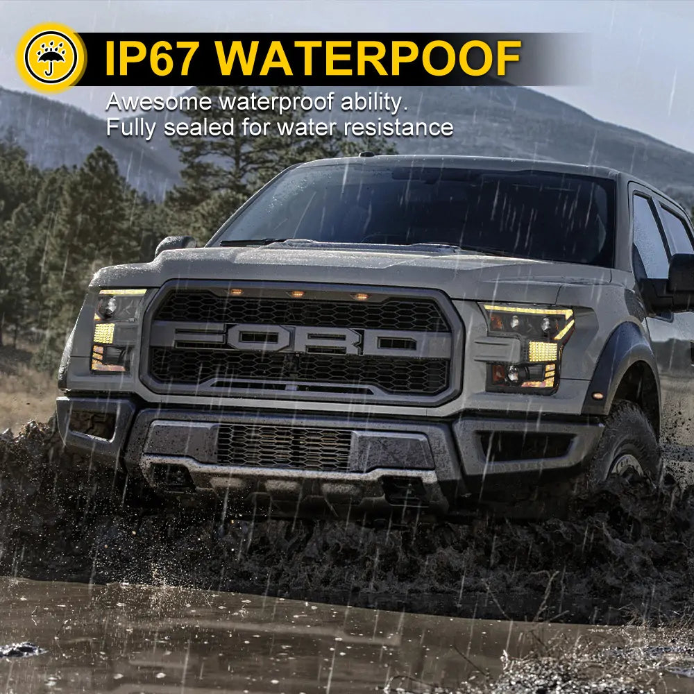 Ford F150 LED Headlight Assembly (2015-2017) - High/Low Beam with DRL & Reflector - Replacement Headlights for Ford Pickup Trucks - Perfect for Night Driving & Off-Road Adventures