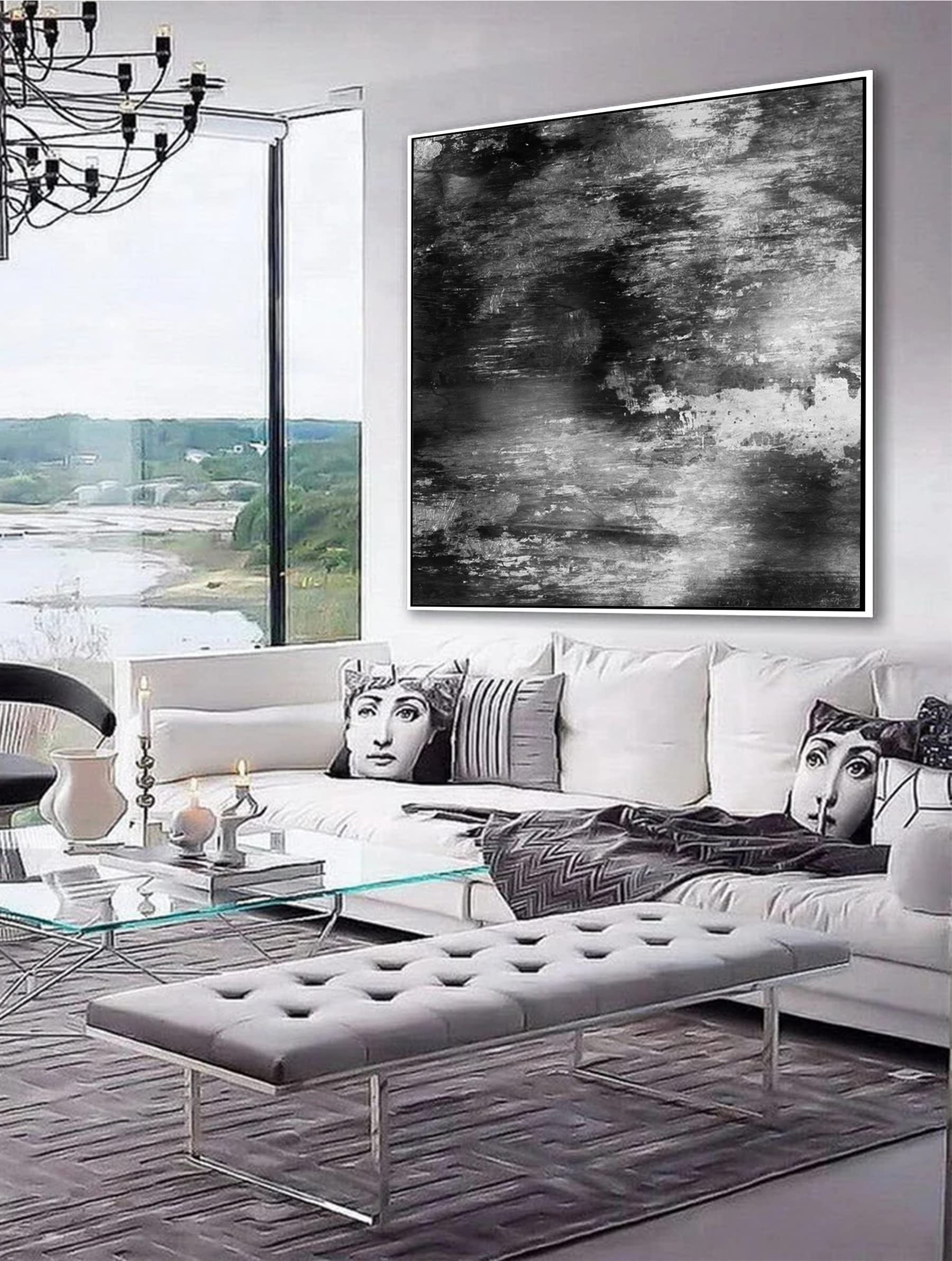 Large Black and White Abstract Acrylic Canvas Wall Art - Modern Contemporary Painting for Living Room Decor | Perfect for Home, Office & Gallery Display