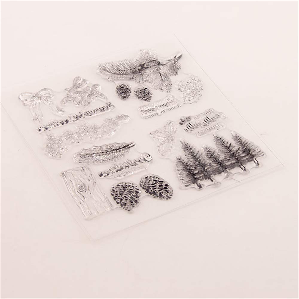 Winter Trees Branch Leaves Pine Cones Bow Clear Rubber Stamps for Card Making, Scrapbooking & Christmas Wishes - Silicone Stamps Set (T1641) - Perfect for DIY Greeting Cards, Holiday Crafts & Gift Wrapping