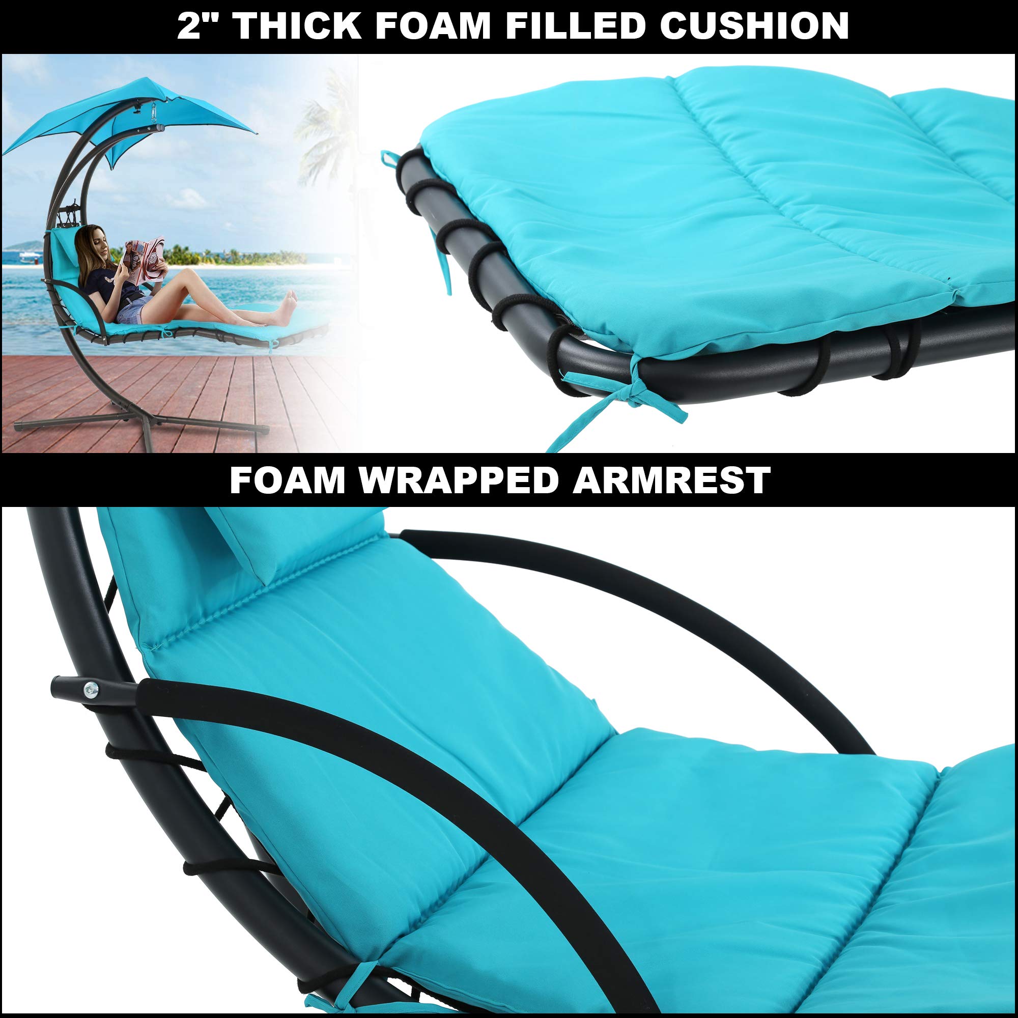 Premium Hanging Chaise Lounge Chair with Canopy - Adjustable Umbrella, Floating Hammock Swing for Indoor & Outdoor Use - Perfect for Patio, Garden, Poolside Relaxation and Napping - Blue