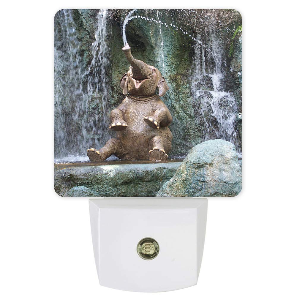 Funny Elephant LED Night Light with Waterfall Effect - Auto Dusk-to-Dawn Sensor Plug-in Light for Bedroom, Bathroom, Nursery, Hallway - Perfect Wall Decor for Kids Room & Home Ambience