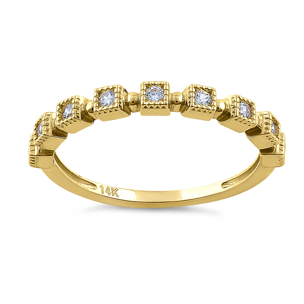 14K Yellow Gold Single Row Square Frame Round 1.89 ct Diamond Ring for Women - Elegant Wedding, Engagement & Anniversary Jewelry Gift